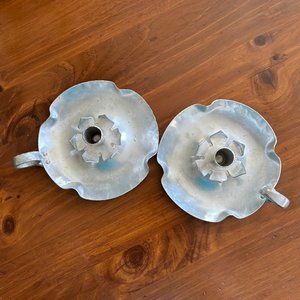 Rare Pair of Vintage Hand Wrought Aluminum Candle Holders